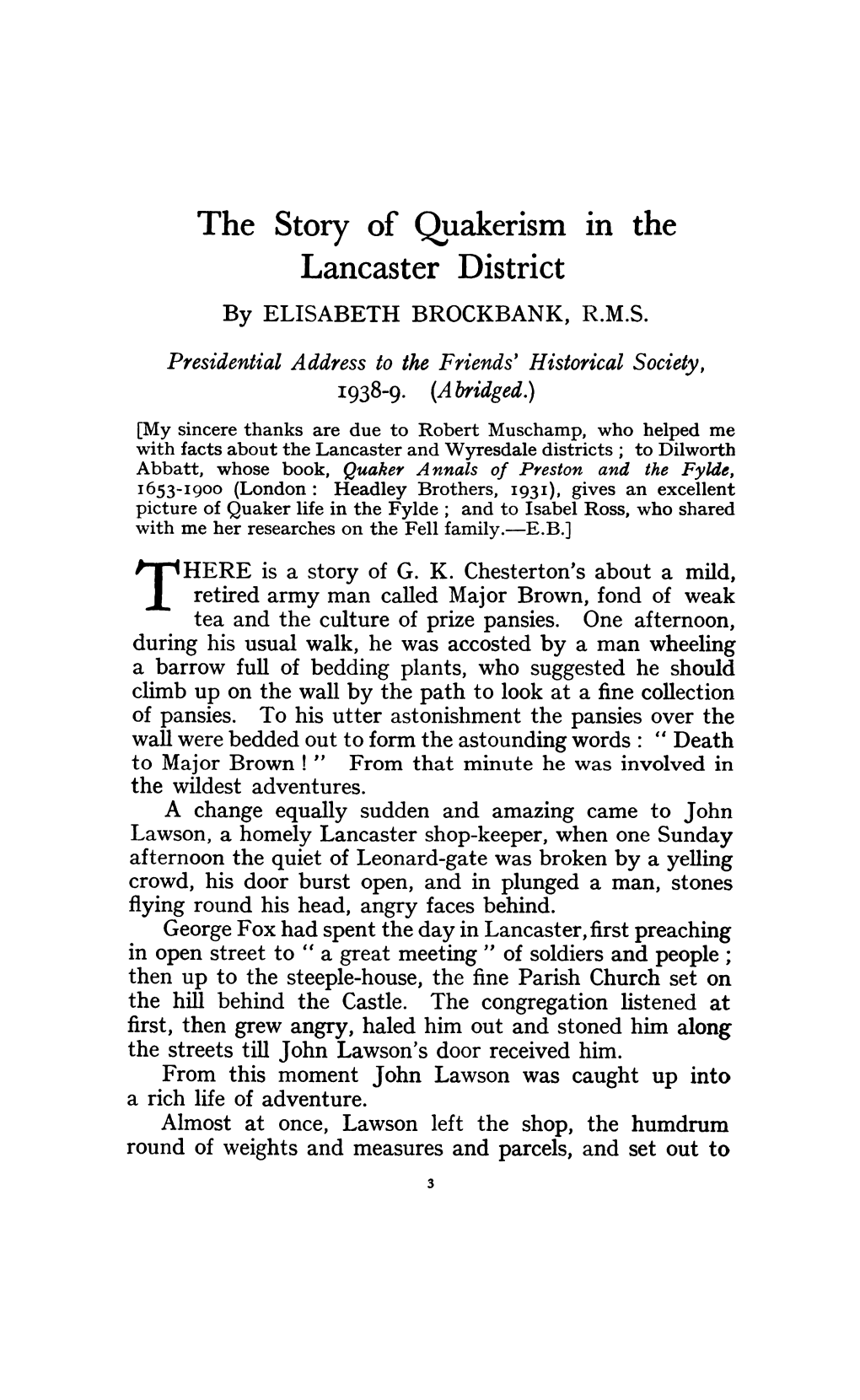 Lancaster District by ELISABETH BROCKBANK, R.M.S