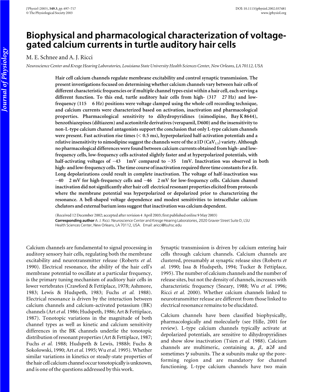Gated Calcium Currents in Turtle Auditory Hair Cells