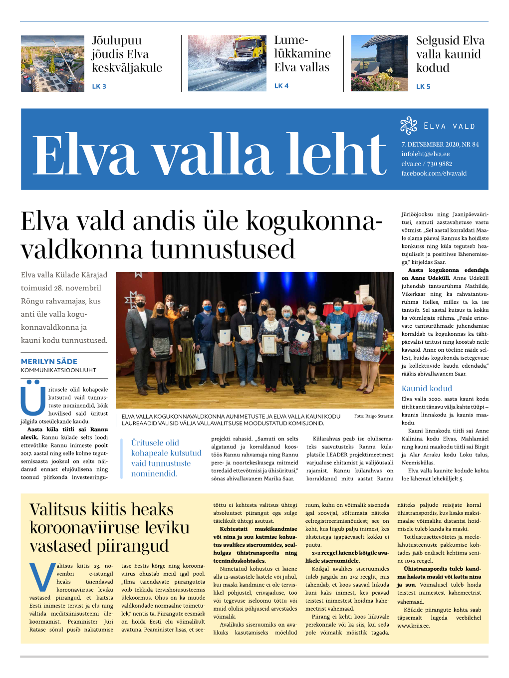 Elva Vald Andis Üle Kogukonna- Valdkonna Tunnustused