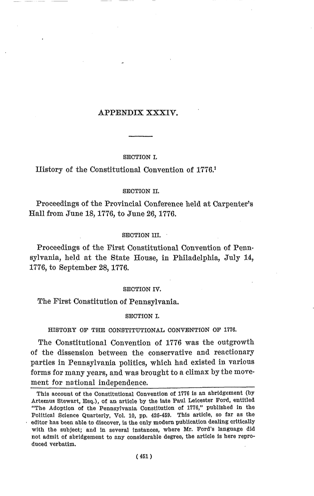 APPENDIX XXXI V. History of the Constitutional Convention of 1776.1