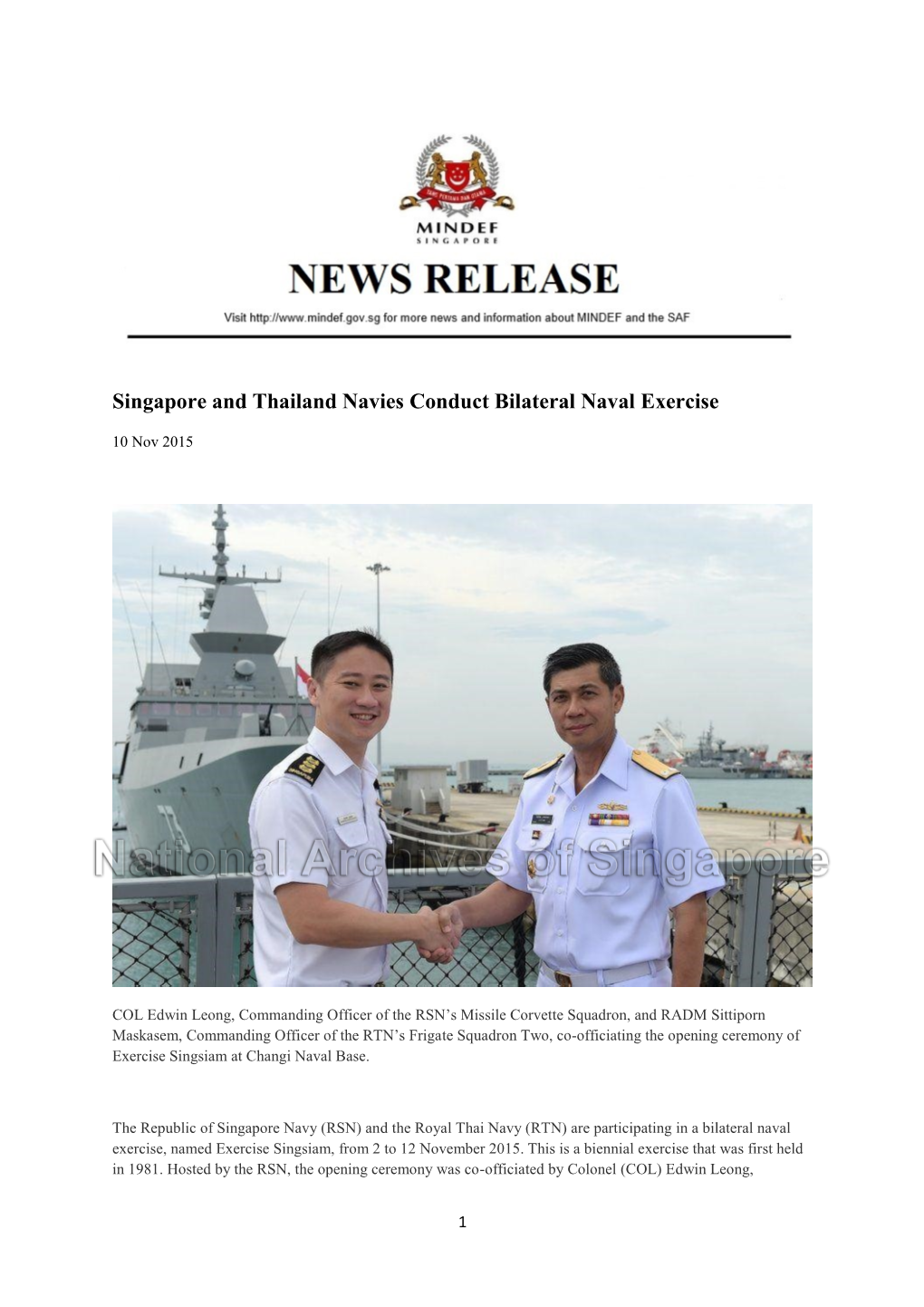 Singapore and Thailand Navies Conduct Bilateral Naval Exercise