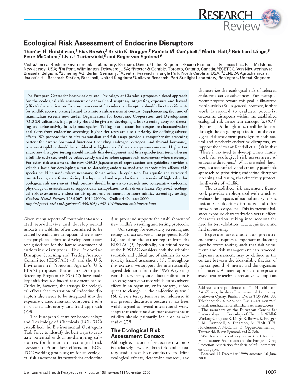 RESEARCH Review Ecological Risk Assessment of Endocrine Disruptors Thomas H