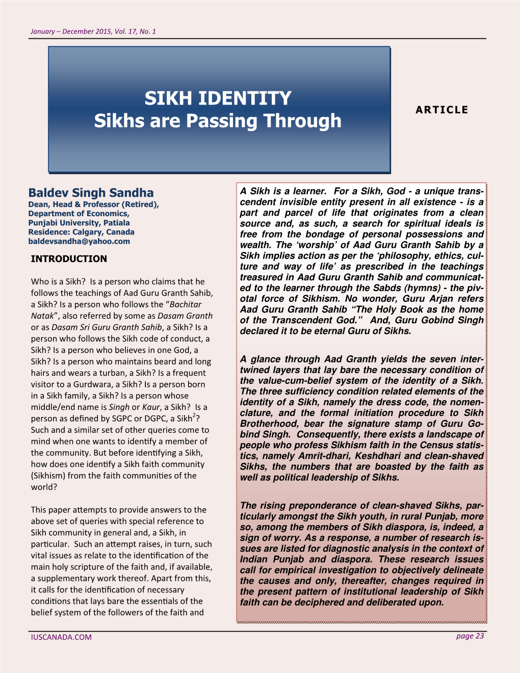 SIKH IDENTITY Sikhs Are Passing Through