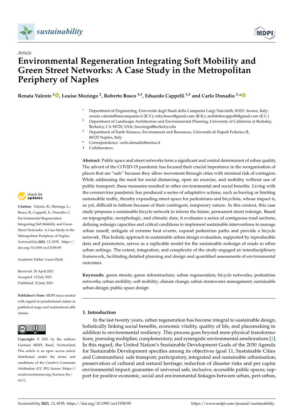 Environmental Regeneration Integrating Soft Mobility and Green Street Networks: a Case Study in the Metropolitan Periphery of Naples