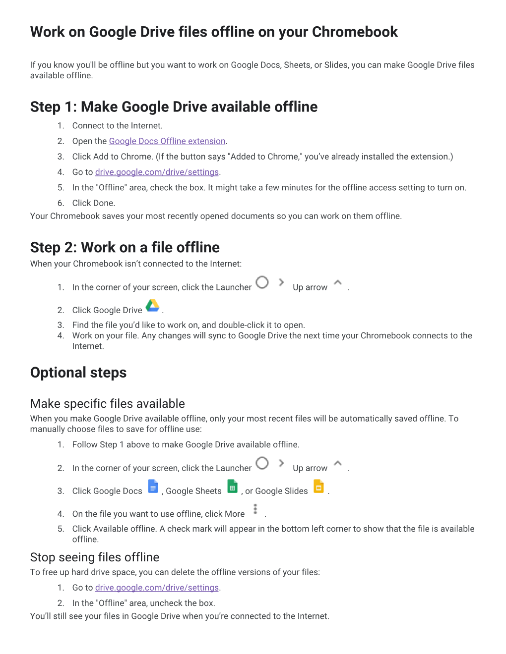 Work on Google Drive Files Offline on Your Chromebook