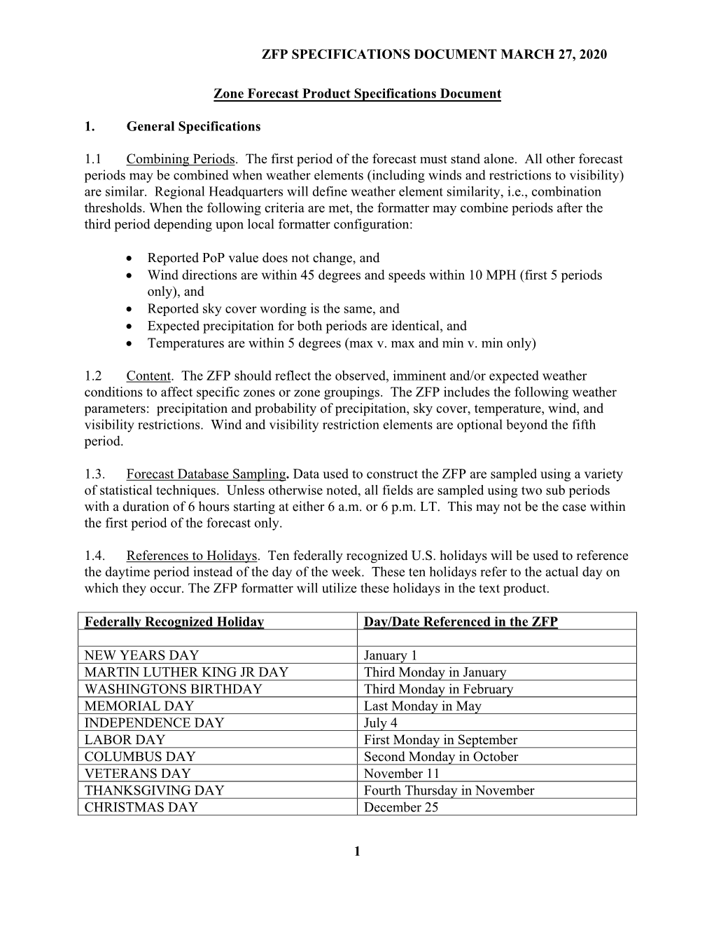 1 ZFP SPECIFICATIONS DOCUMENT MARCH 27, 2020 Zone Forecast