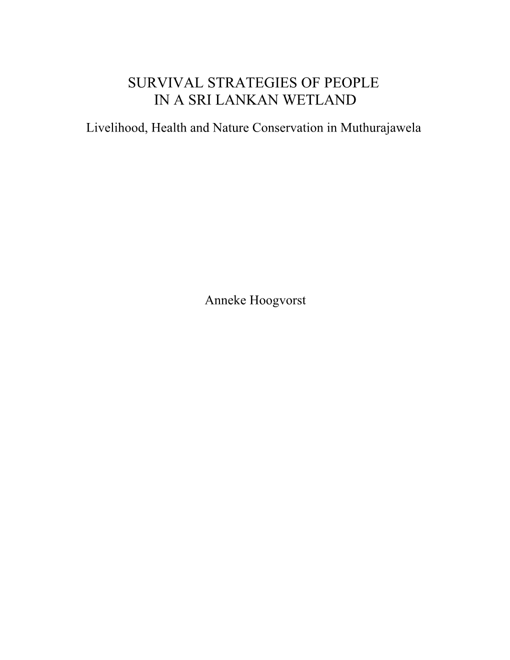 Survival Strategies of People in a Sri Lankan Wetland