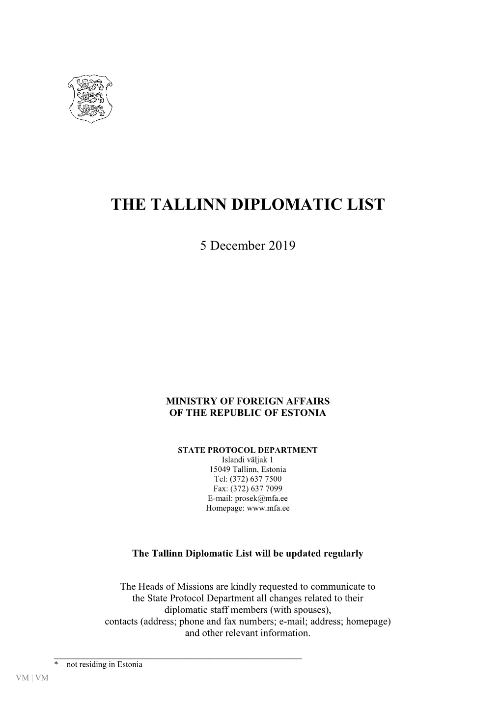 The Tallinn Diplomatic List