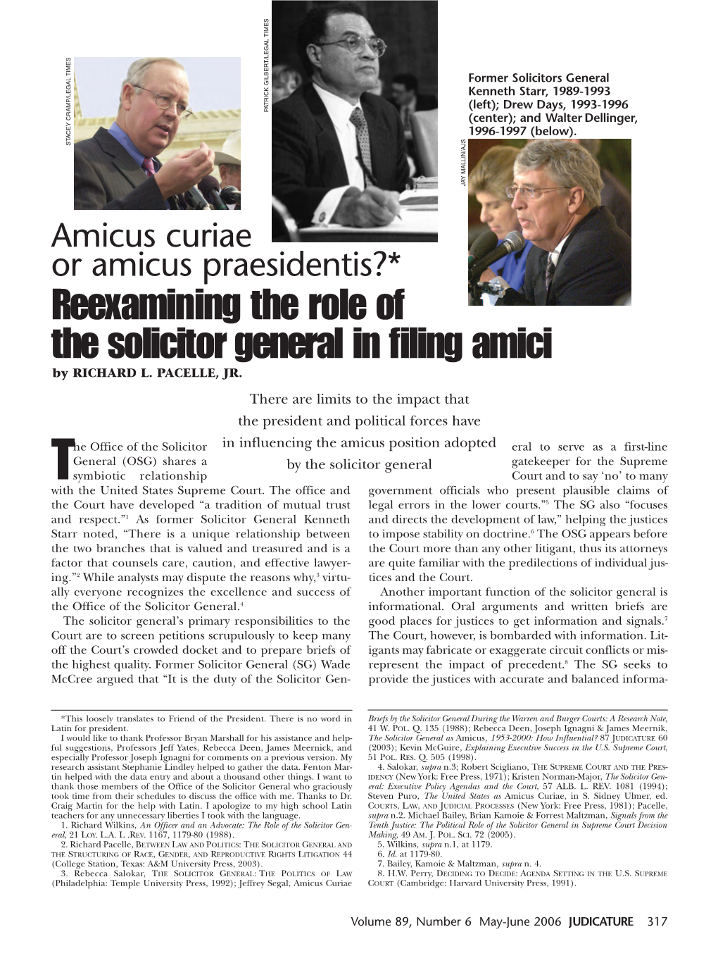 Reexamining the Role of the Solicitor General in Filing Amici by RICHARD L