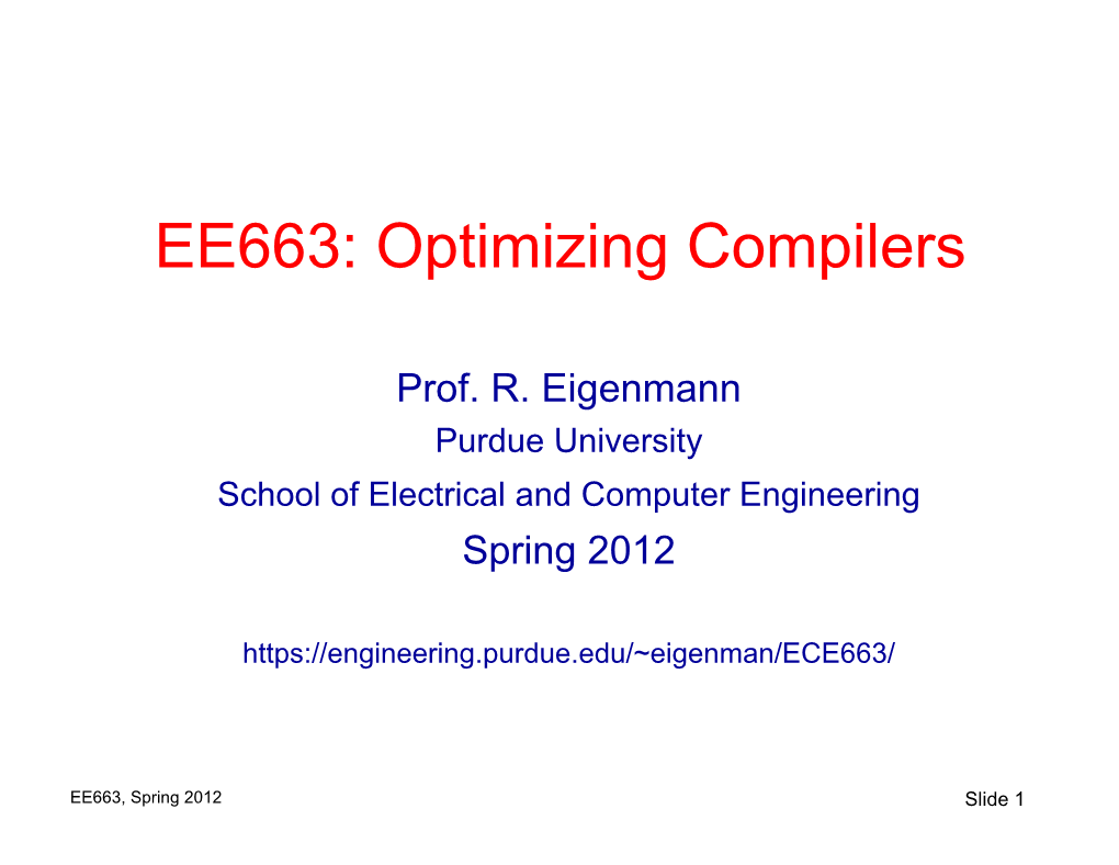 EE663: Optimizing Compilers