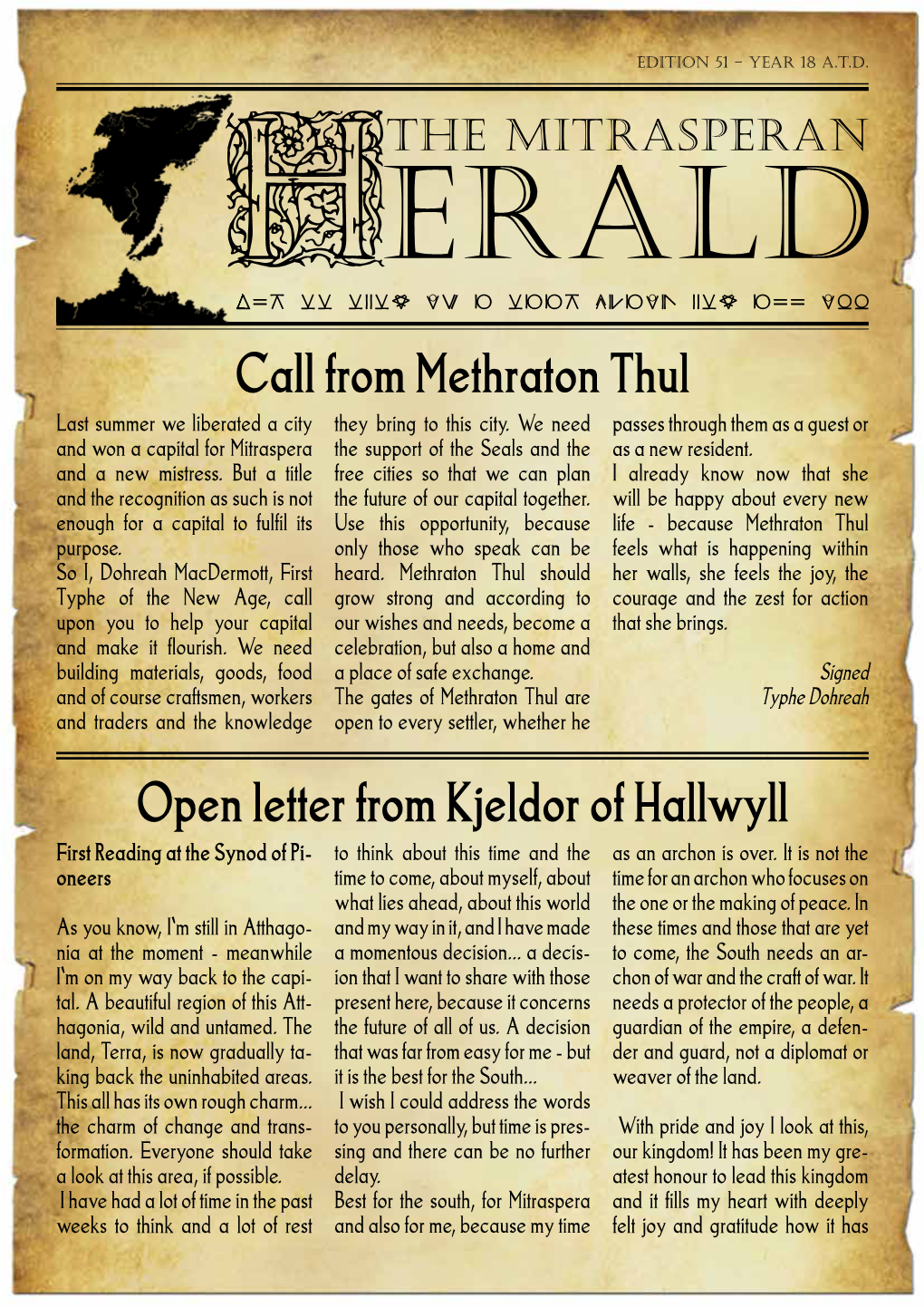 Open Letter from Kjeldor of Hallwyll Call From