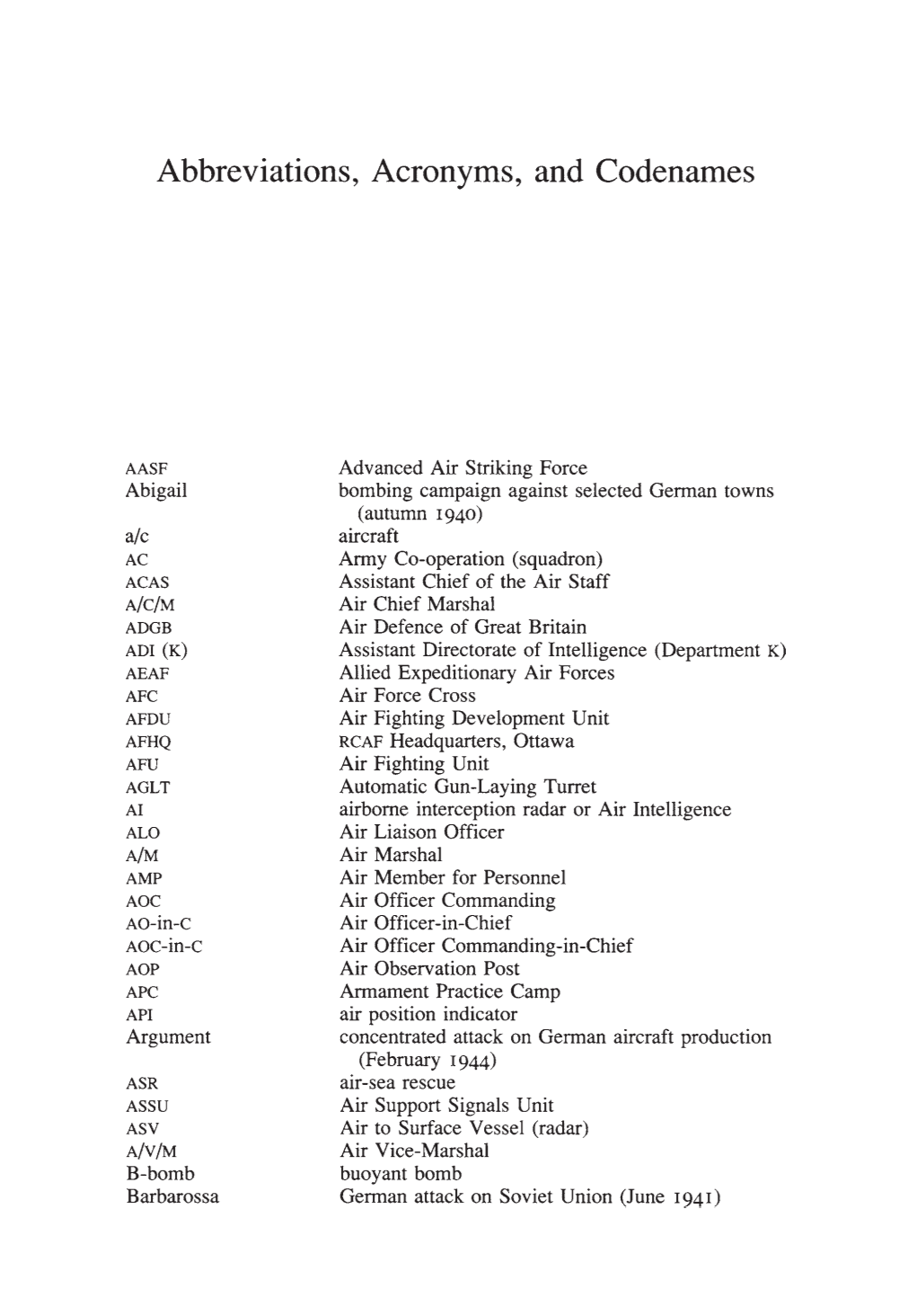 Abbreviations, Acronyms, and Codenames