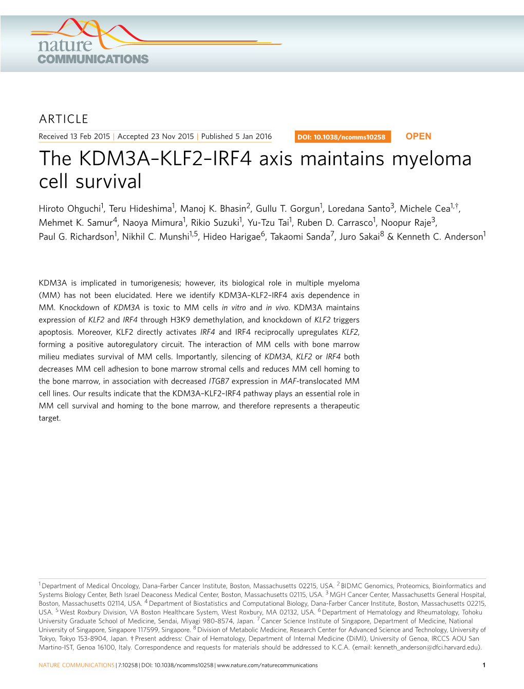 IRF4 Axis Maintains Myeloma Cell Survival