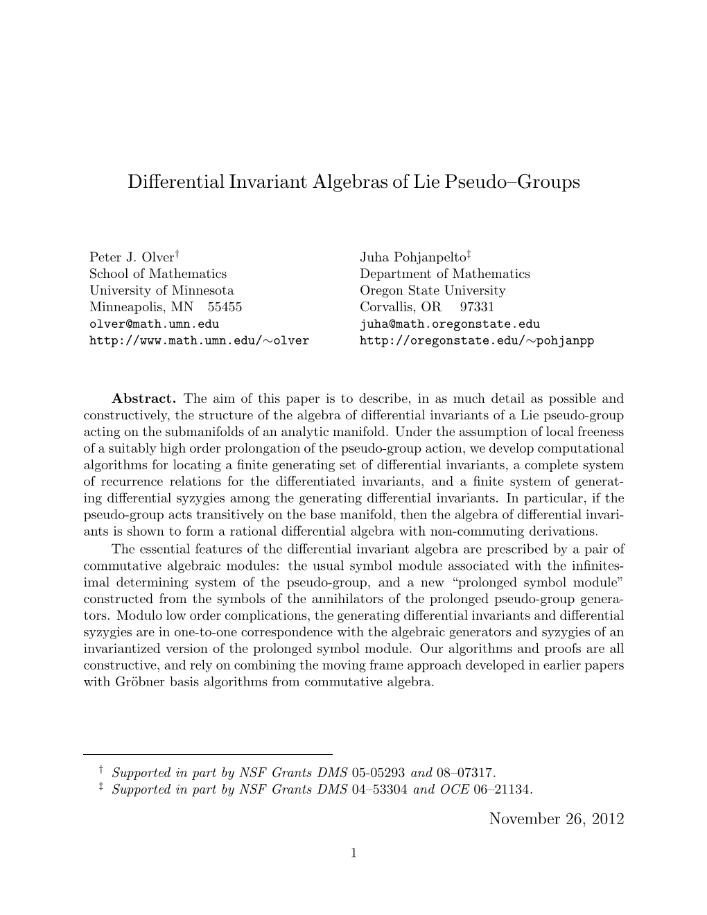 Differential Invariant Algebras of Lie Pseudo–Groups