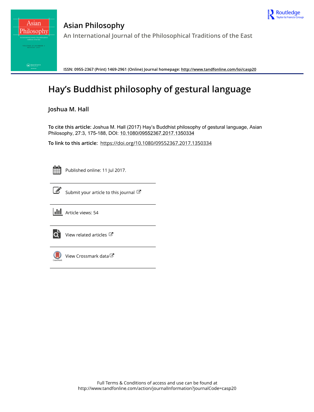 Hay's Buddhist Philosophy of Gestural Language