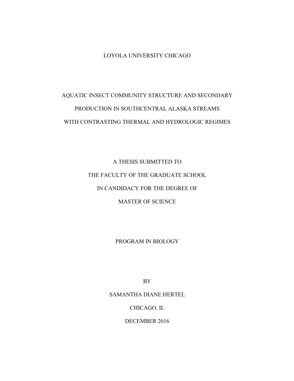 Aquatic Insect Community Structure and Secondary