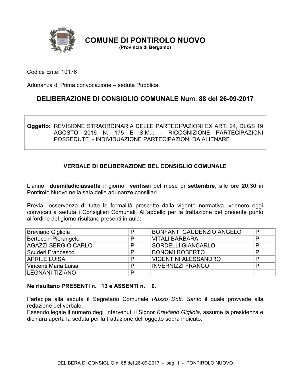 COMUNE DI PONTIROLO NUOVO (Provincia Di Bergamo)