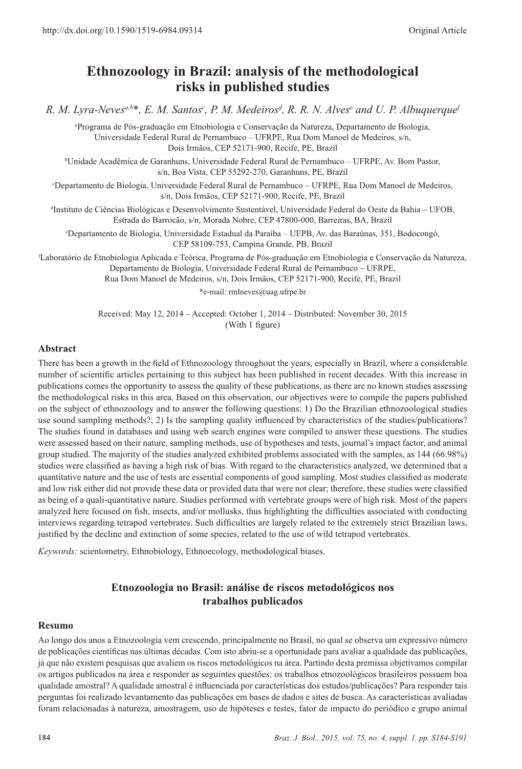 Ethnozoology in Brazil: Analysis of the Methodological Risks in Published Studies R