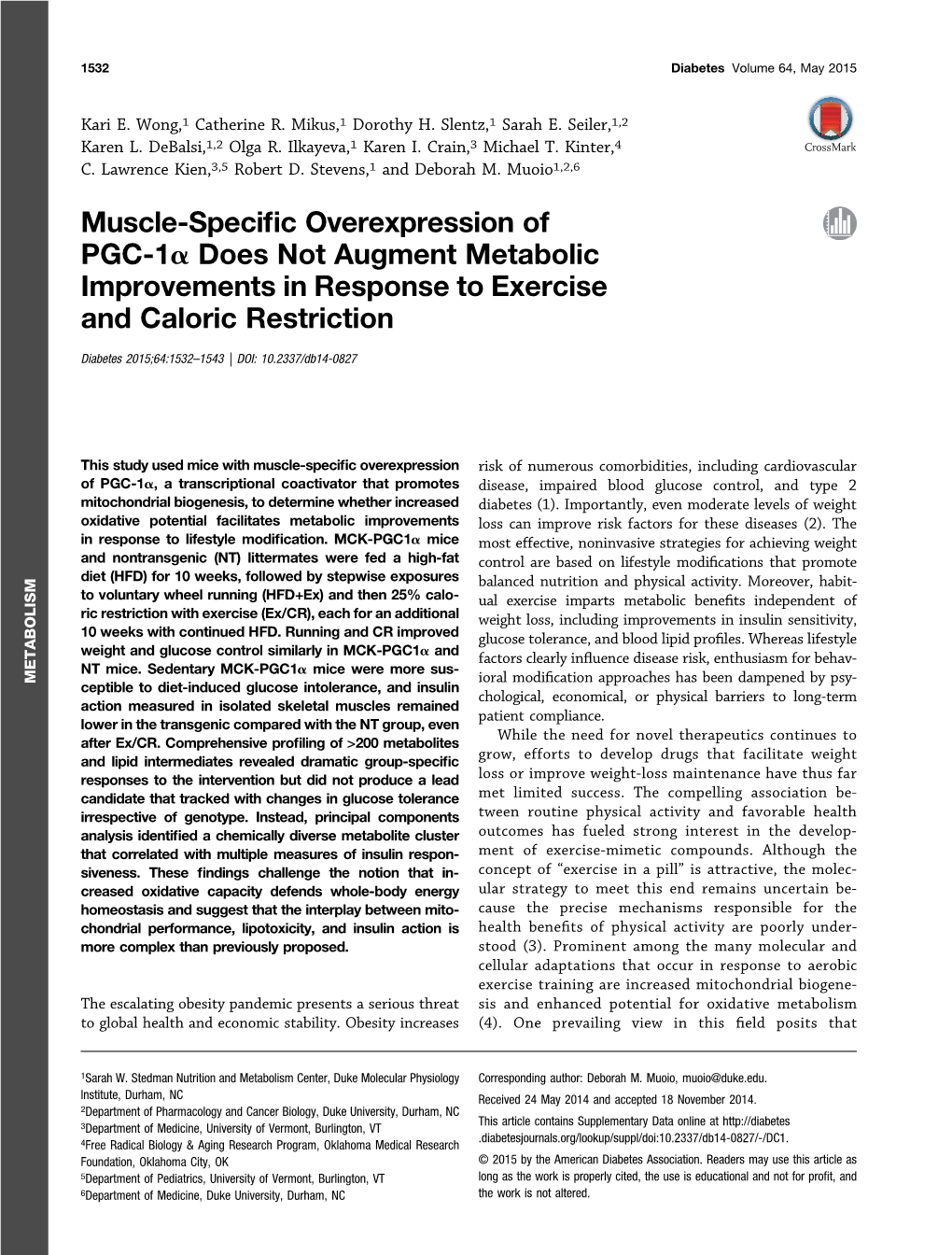 Muscle-Specific Overexpression of PGC-1A Does Not Augment