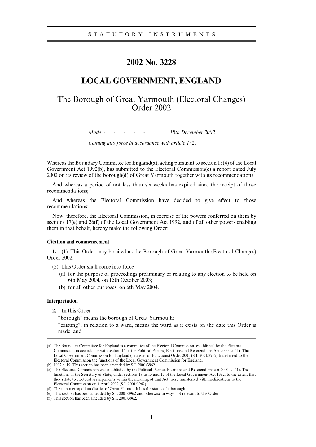 2002 No. 3228 LOCAL GOVERNMENT, ENGLAND The