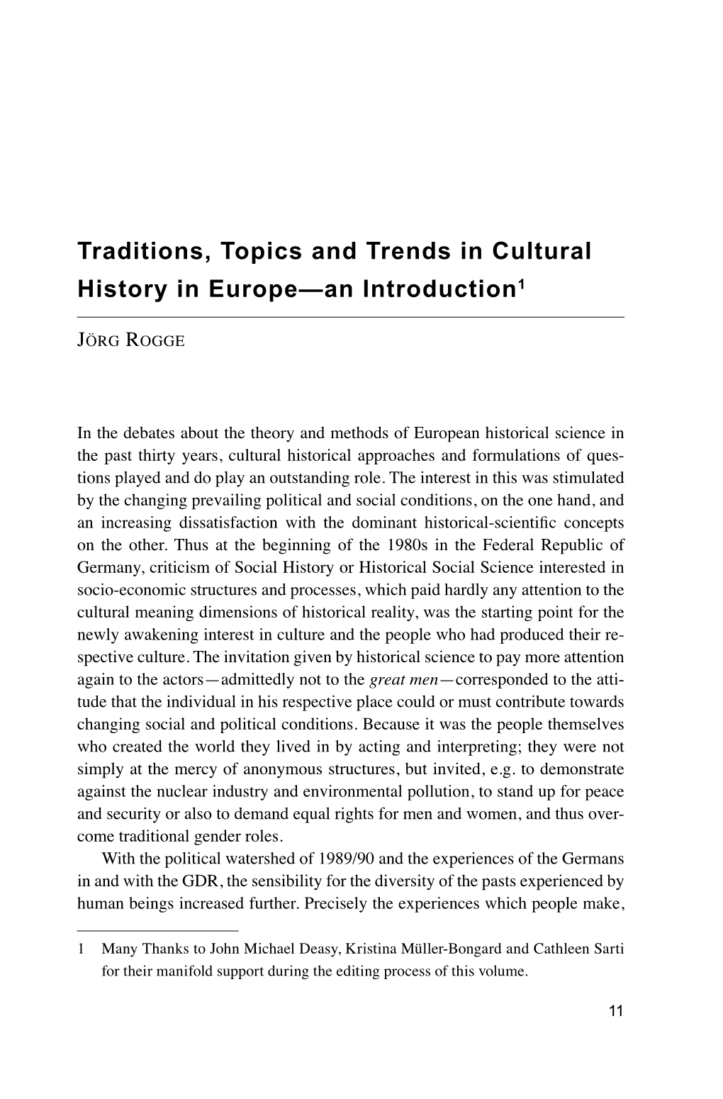 Traditions, Topics and Trends in Cultural History in Europe—An Introduction1