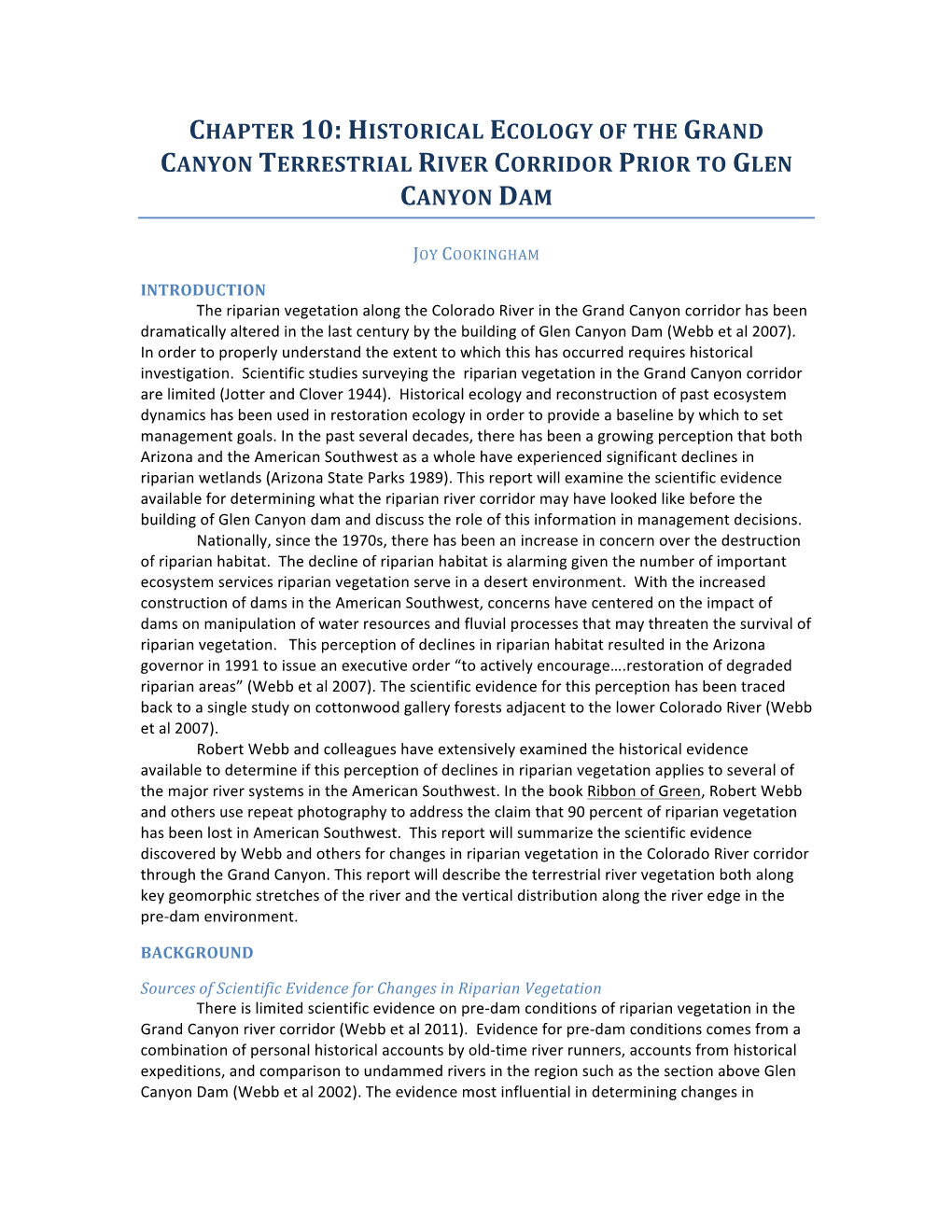 Chapter 10: Historical Ecology of the Grand Canyon Terrestrial River Corridor Prior to Glen Canyon Dam