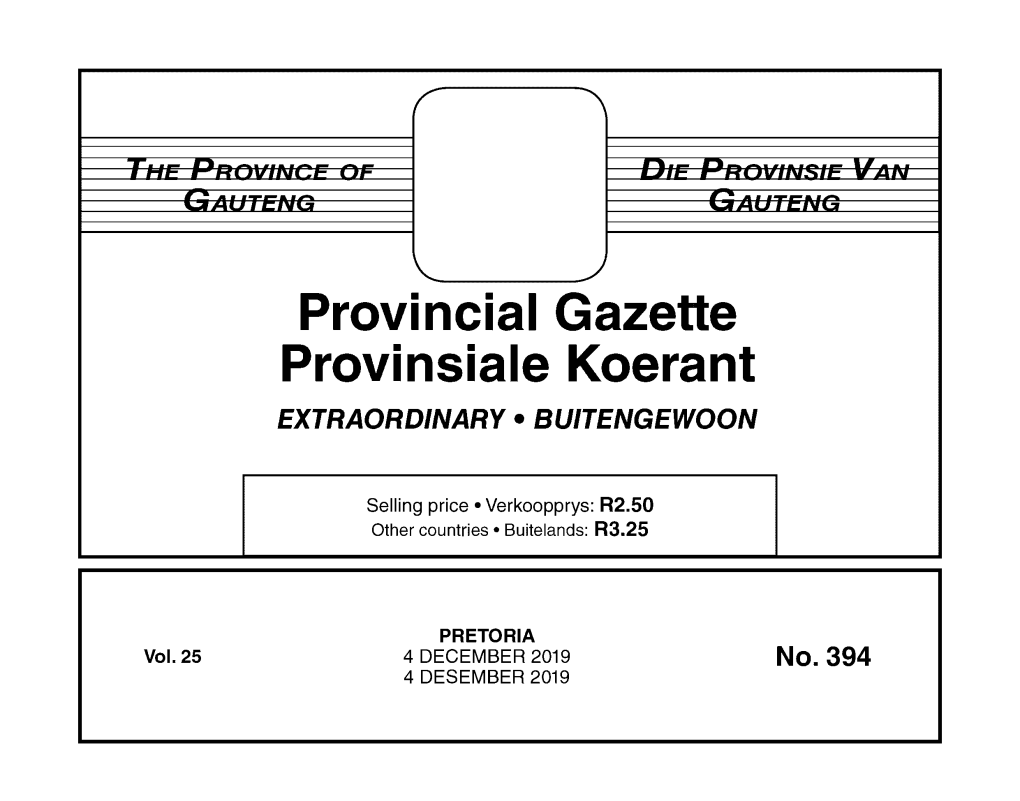 Provincial Gazette Provinsiale Koerant EXTRAORDINARY • BUITENGEWOON