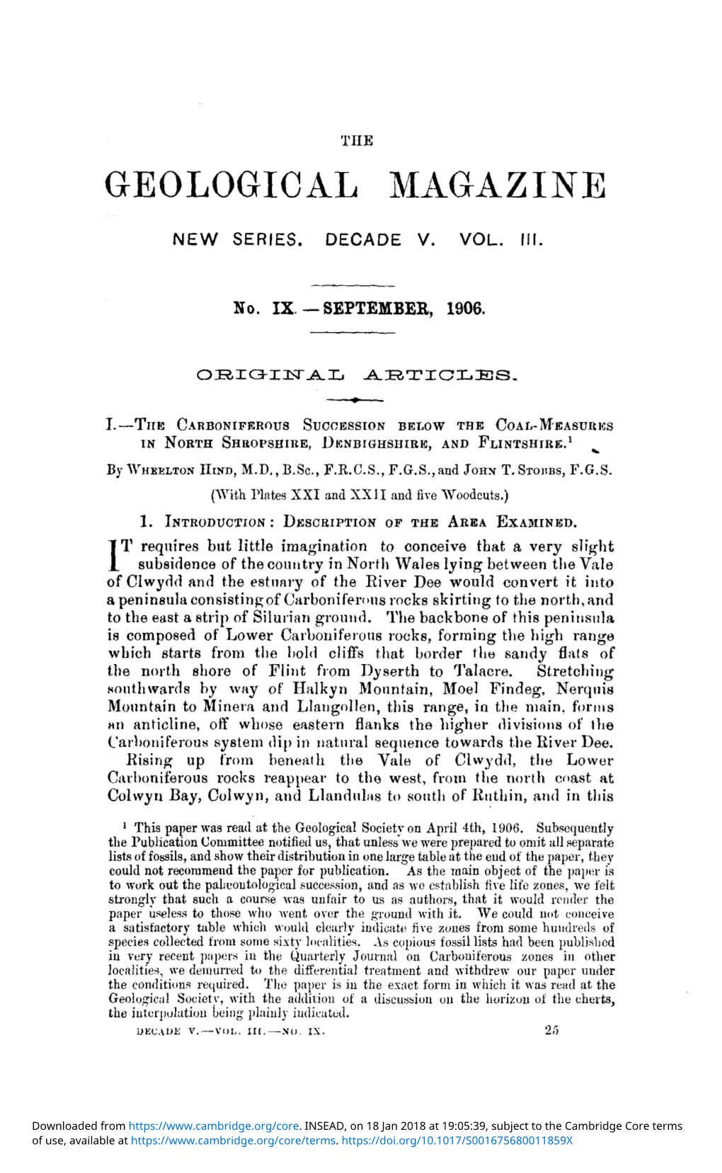 I.—The Carboniferous Succession Below the Coal-Measures in North Shropshire, Denbighshire, and Flintshire