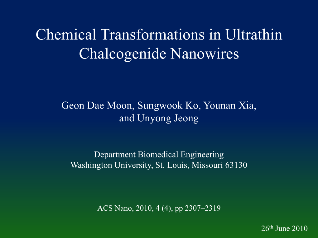 Chemical Transformations in Ultrathin Chalcogenide Nanowires