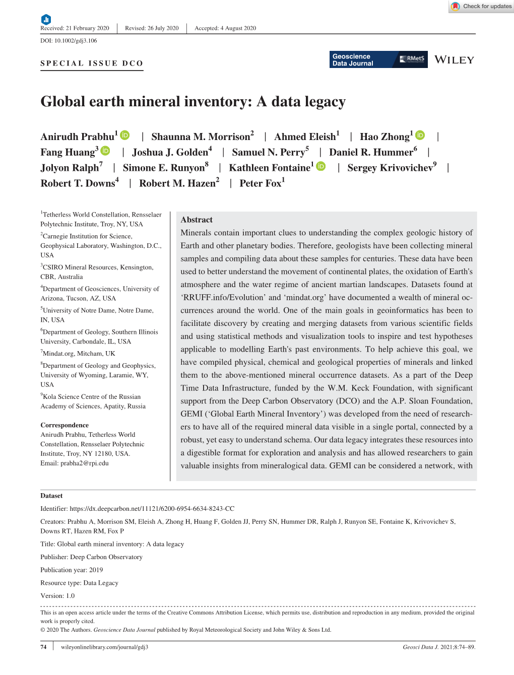 Global Earth Mineral Inventory: a Data Legacy