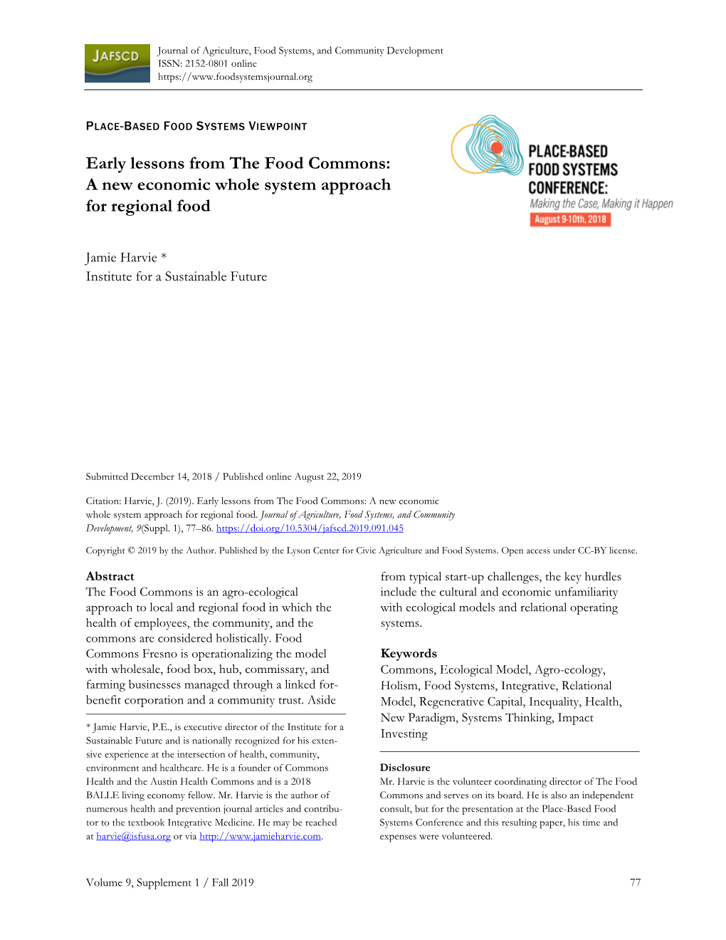 Early Lessons from the Food Commons: a New Economic Whole System Approach for Regional Food