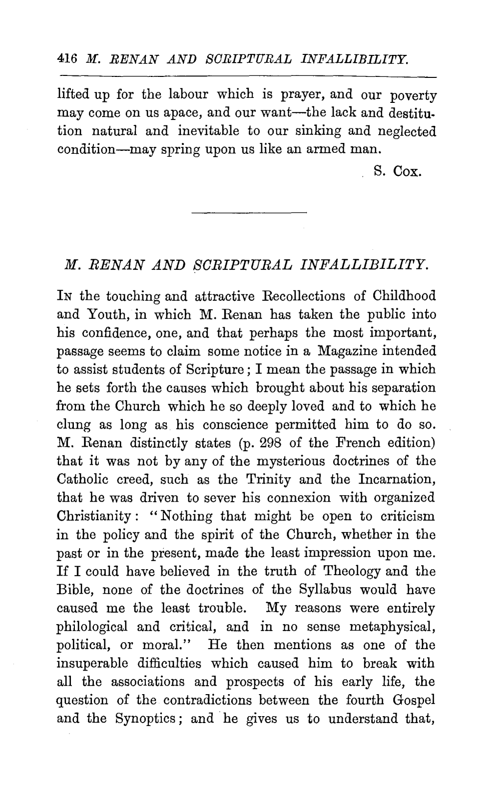 M. Renan and Scriptural Infallibility