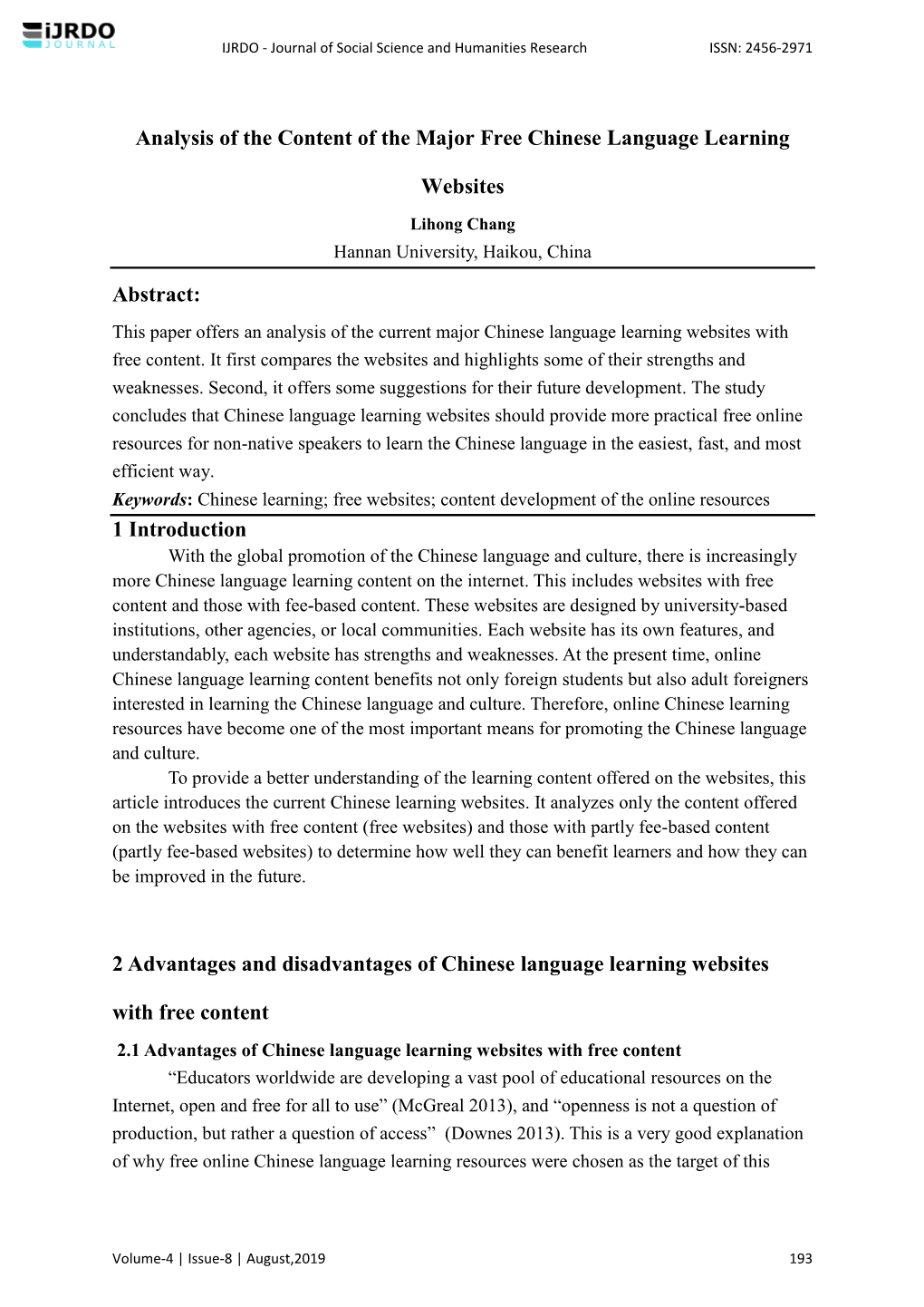 Analysis of the Content of the Major Free Chinese Language Learning