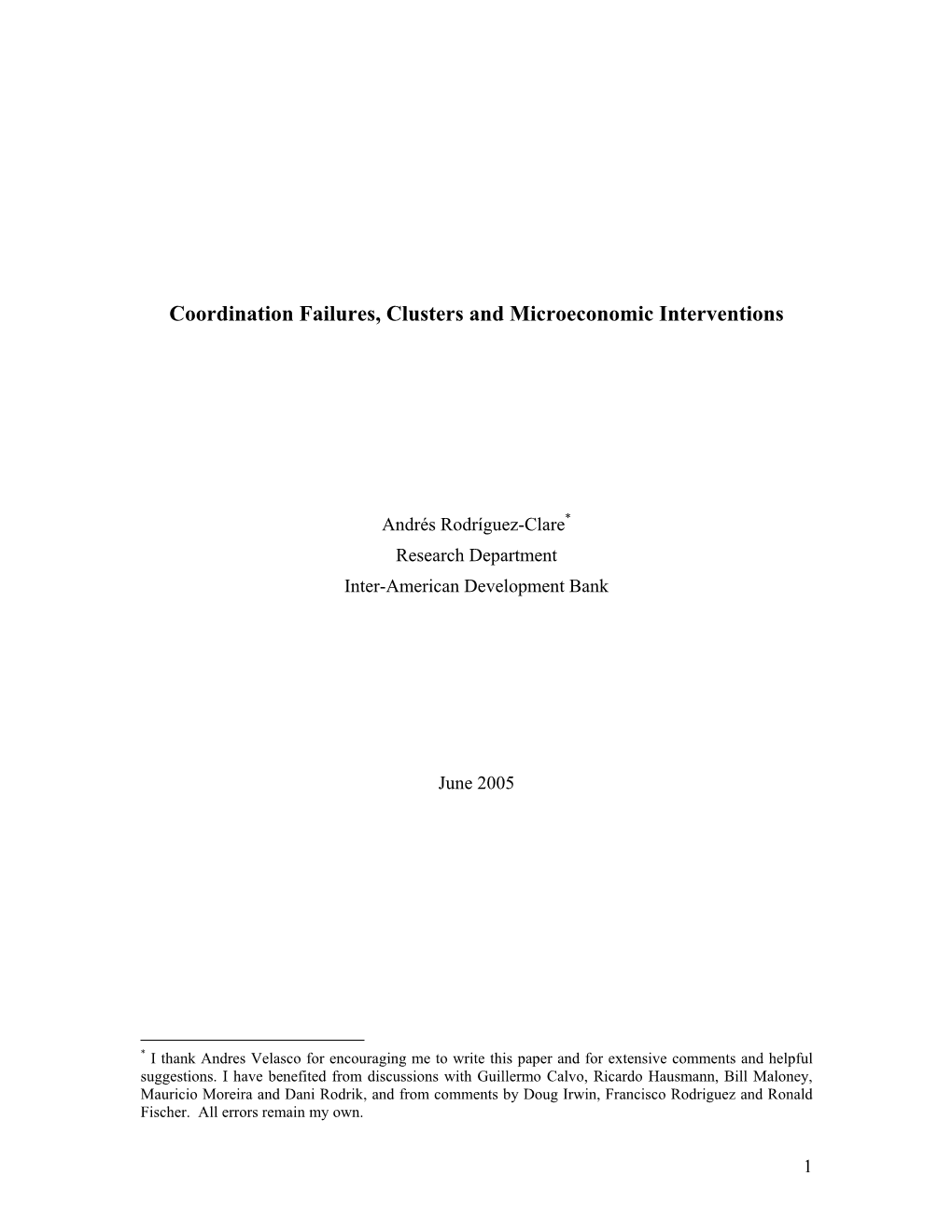 Coordination Failures, Clusters and Microeconomic Interventions