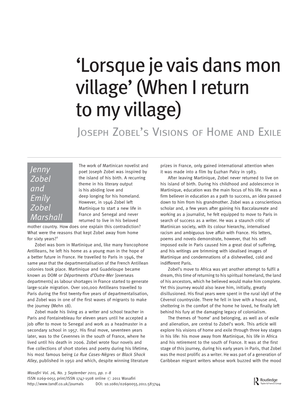 'Lorsque Je Vais Dans Mon Village' (When I