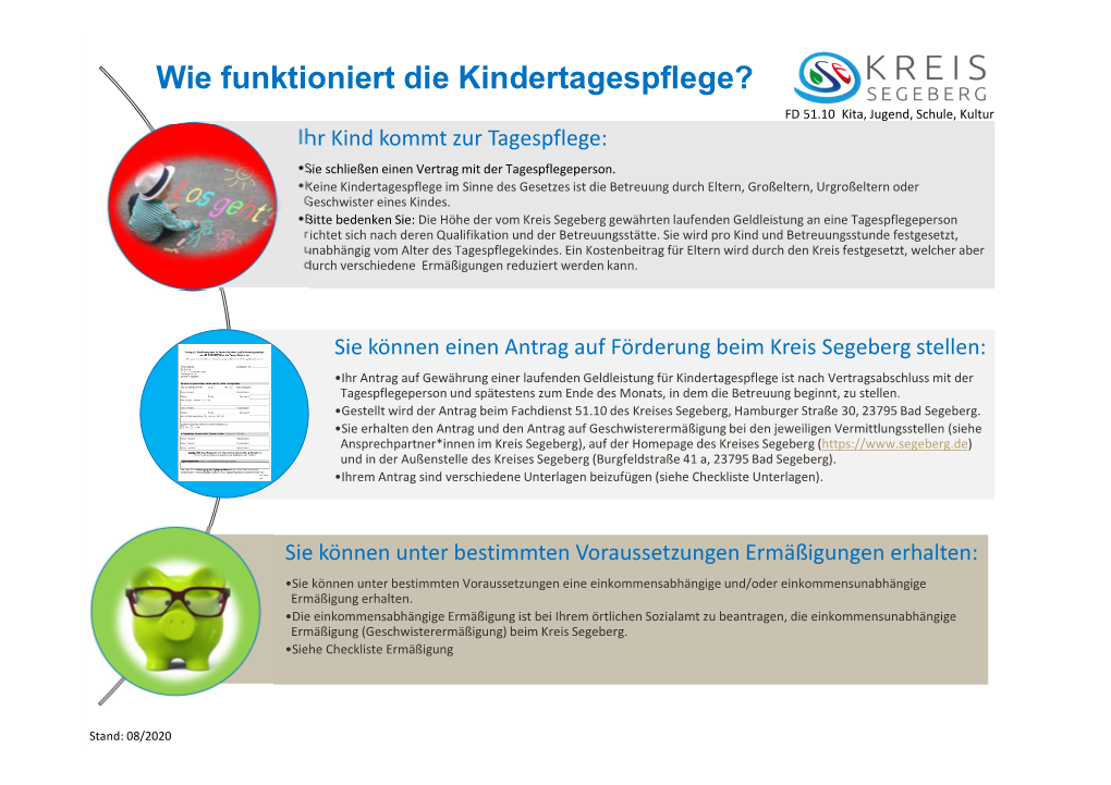 Wie Funktioniert Die Kindertagespflege? FD 51.10 Kita, Jugend, Schule, Kultur Ihr Kind Kommt Zur Tagespflege: •Sie Schließen Einen Vertrag Mit Der Tagespflegeperson