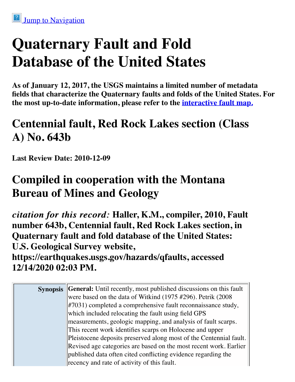 Quaternary Fault and Fold Database of the United States