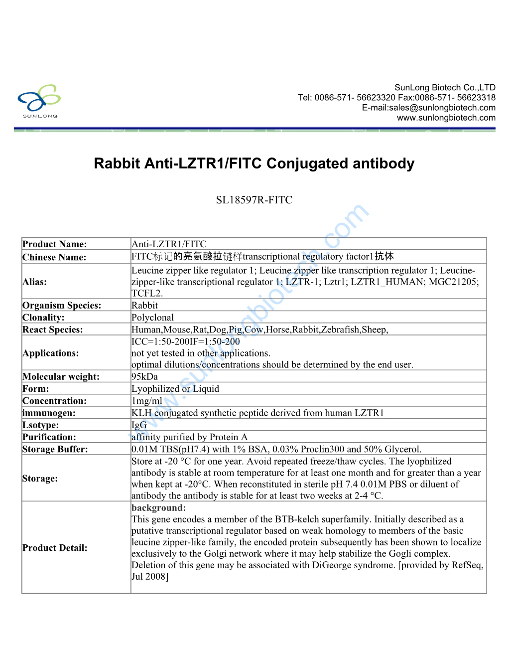 Rabbit Anti-LZTR1/FITC Conjugated Antibody