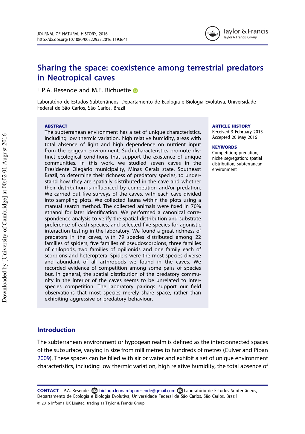 Coexistence Among Terrestrial Predators in Neotropical Caves L.P.A