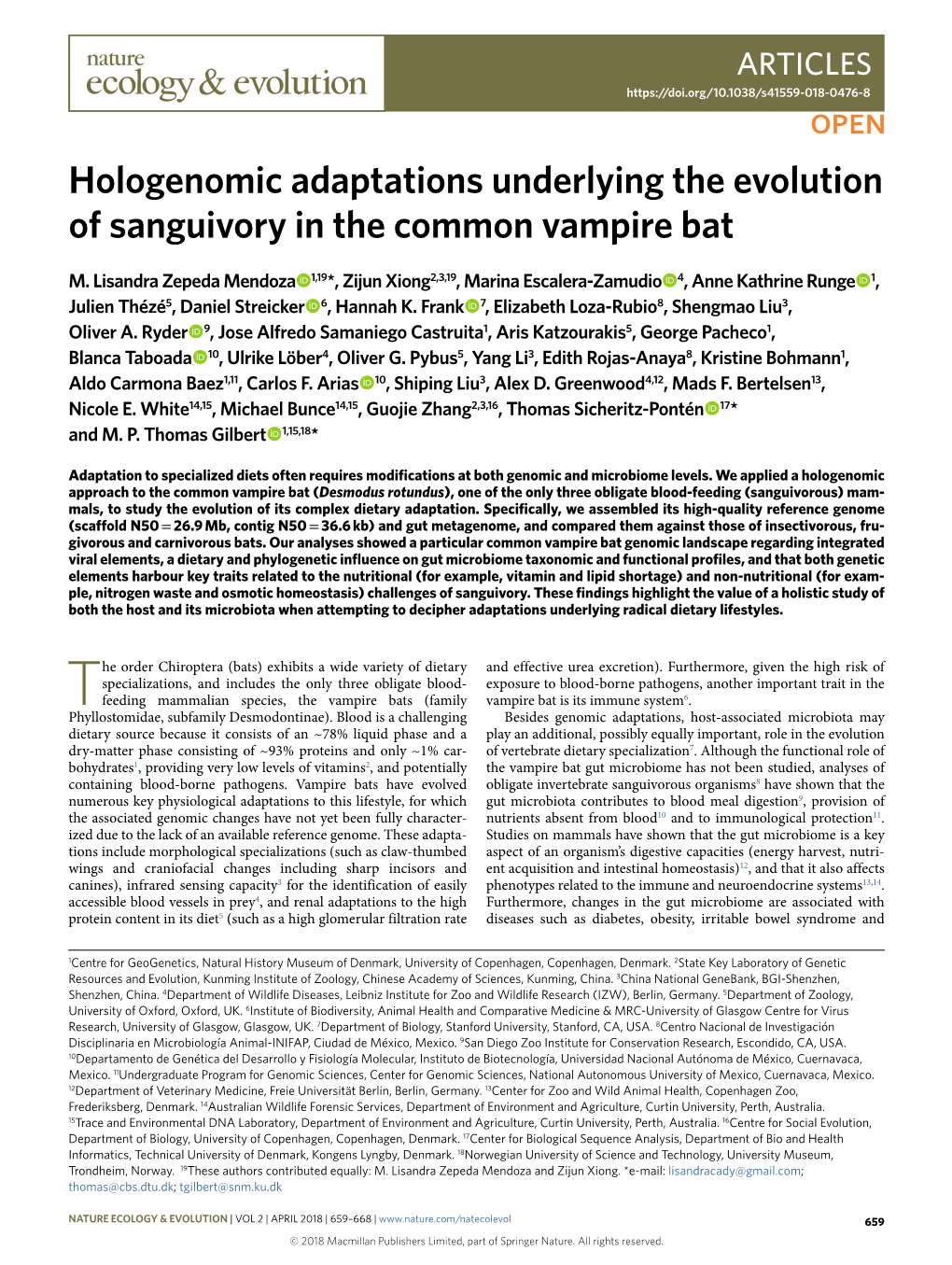 Hologenomic Adaptations Underlying the Evolution of Sanguivory in the Common Vampire Bat