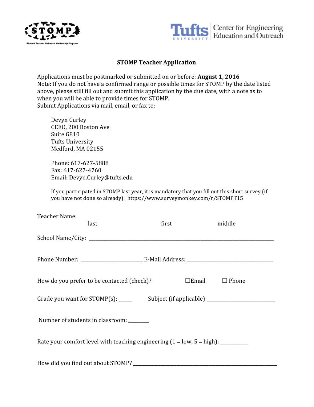 STOMP Teacher Application