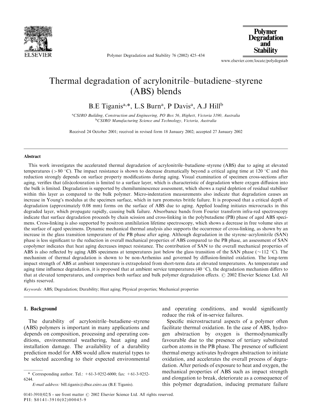 Thermal Degradation of Acrylonitrile–Butadiene–Styrene (ABS) Blends