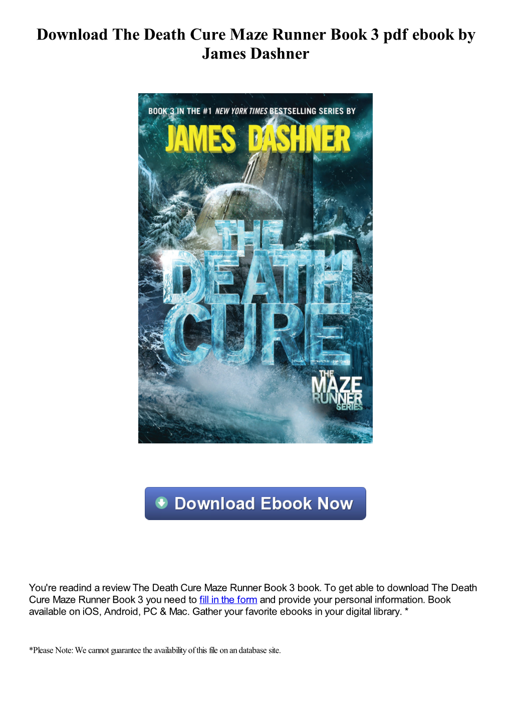 Download the Death Cure Maze Runner Book 3 Pdf Ebook by James Dashner