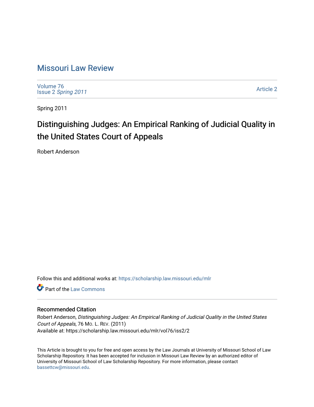 Distinguishing Judges: an Empirical Ranking of Judicial Quality in the United States Court of Appeals