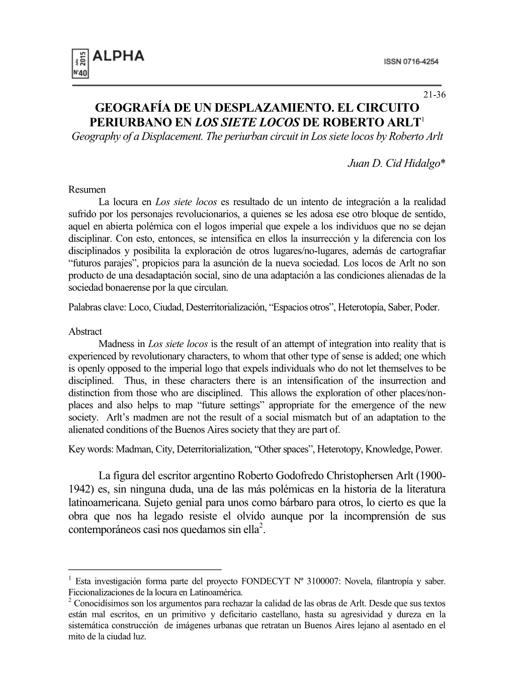 Geografía De Un Desplazamiento: El Circuito Periurbano En Los Siete Locos De Roberto Arlt