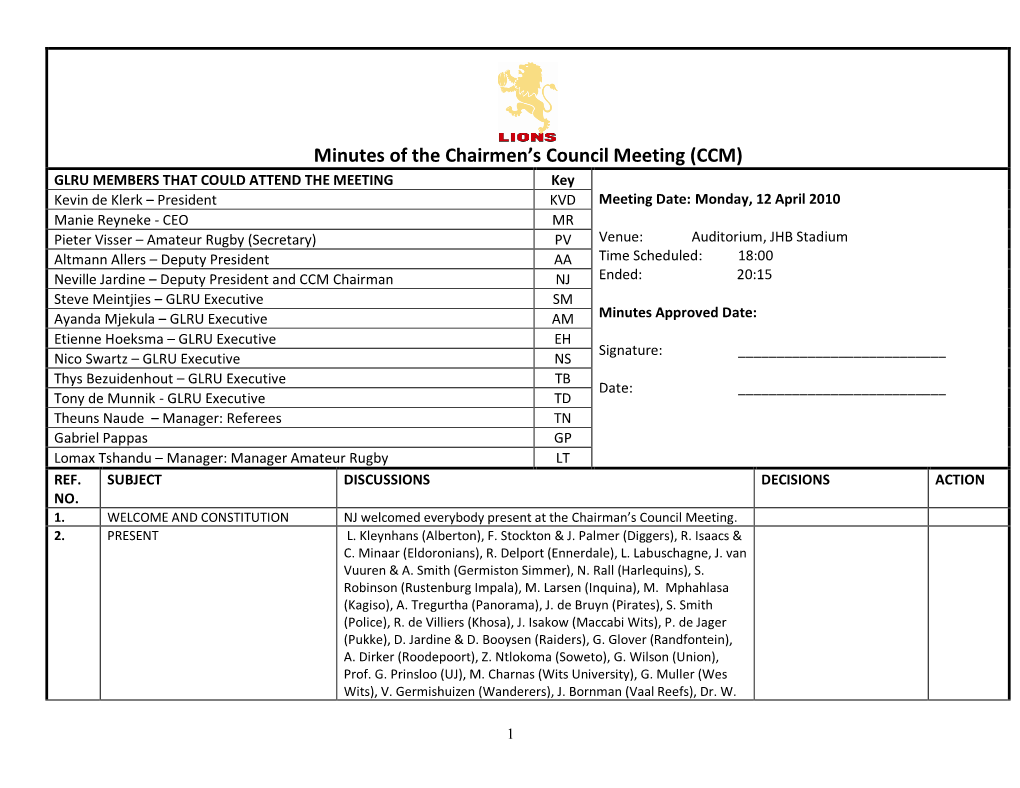 Minutes of the Chairmen's Council Meeting