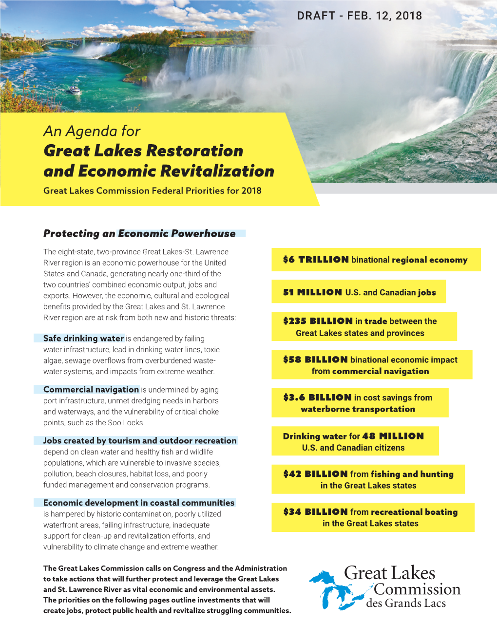 Great Lakes Restoration and Economic Revitalization Great Lakes Commission Federal Priorities for 2018