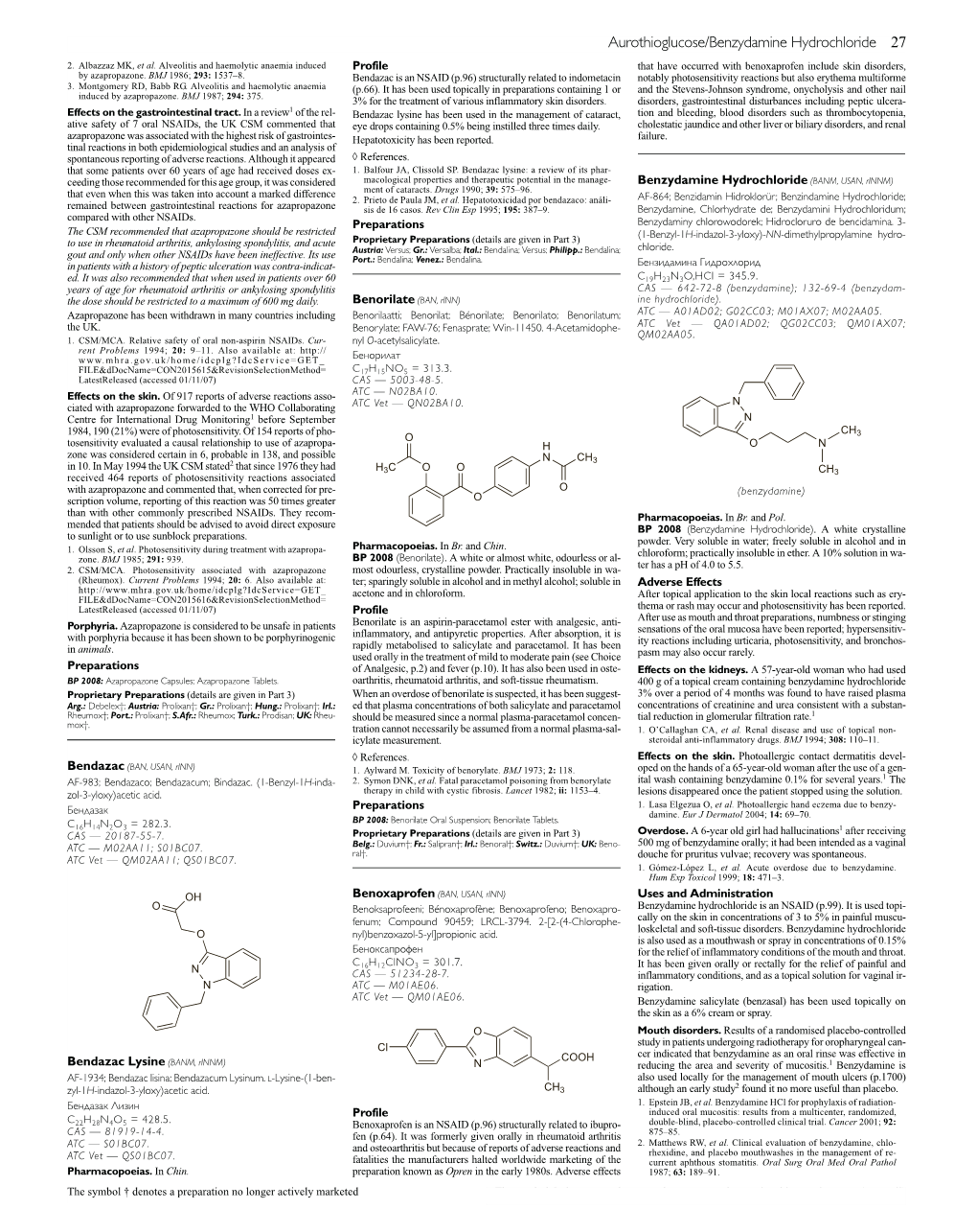 Benoxaprofen Include Skin Disorders, by Azapropazone