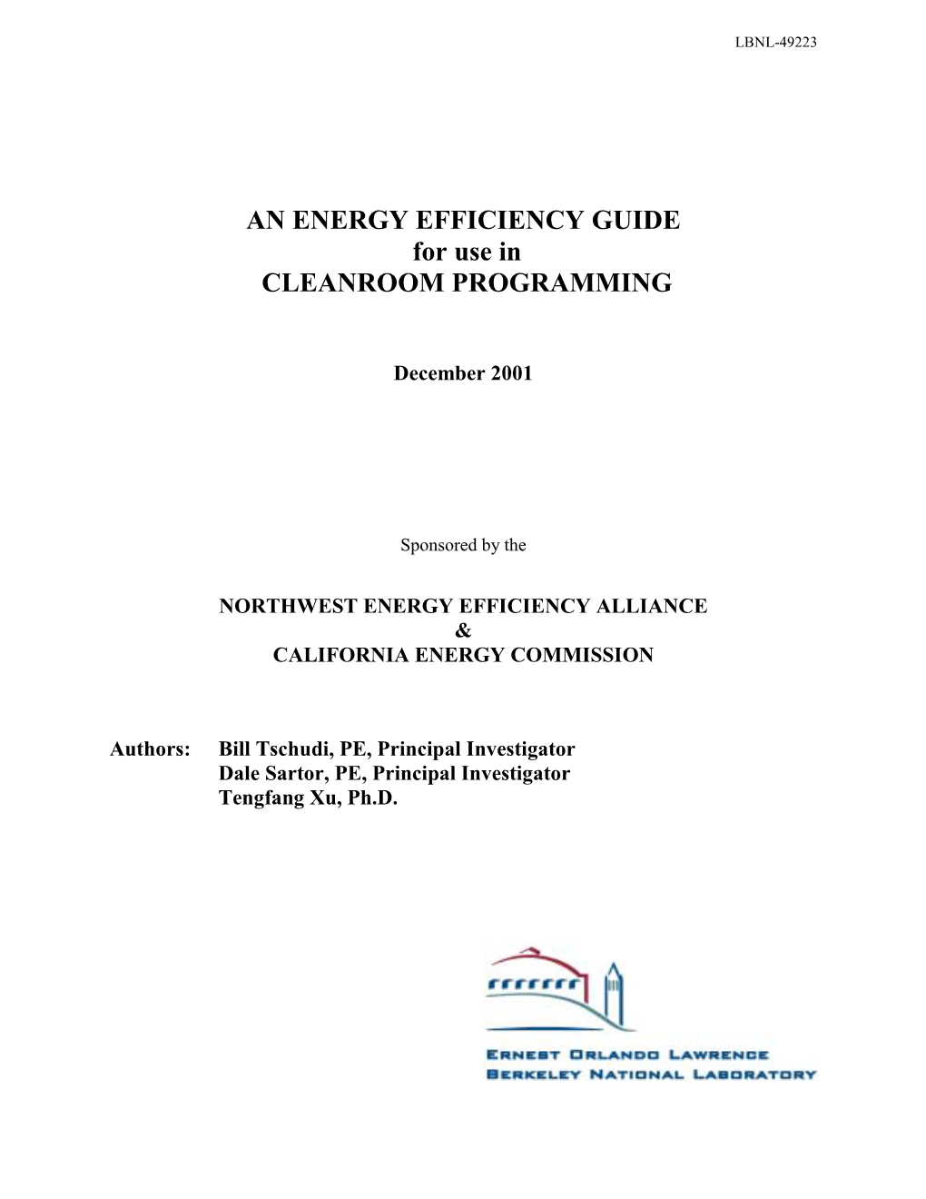 AN ENERGY EFFICIENCY GUIDE for Use in CLEANROOM PROGRAMMING