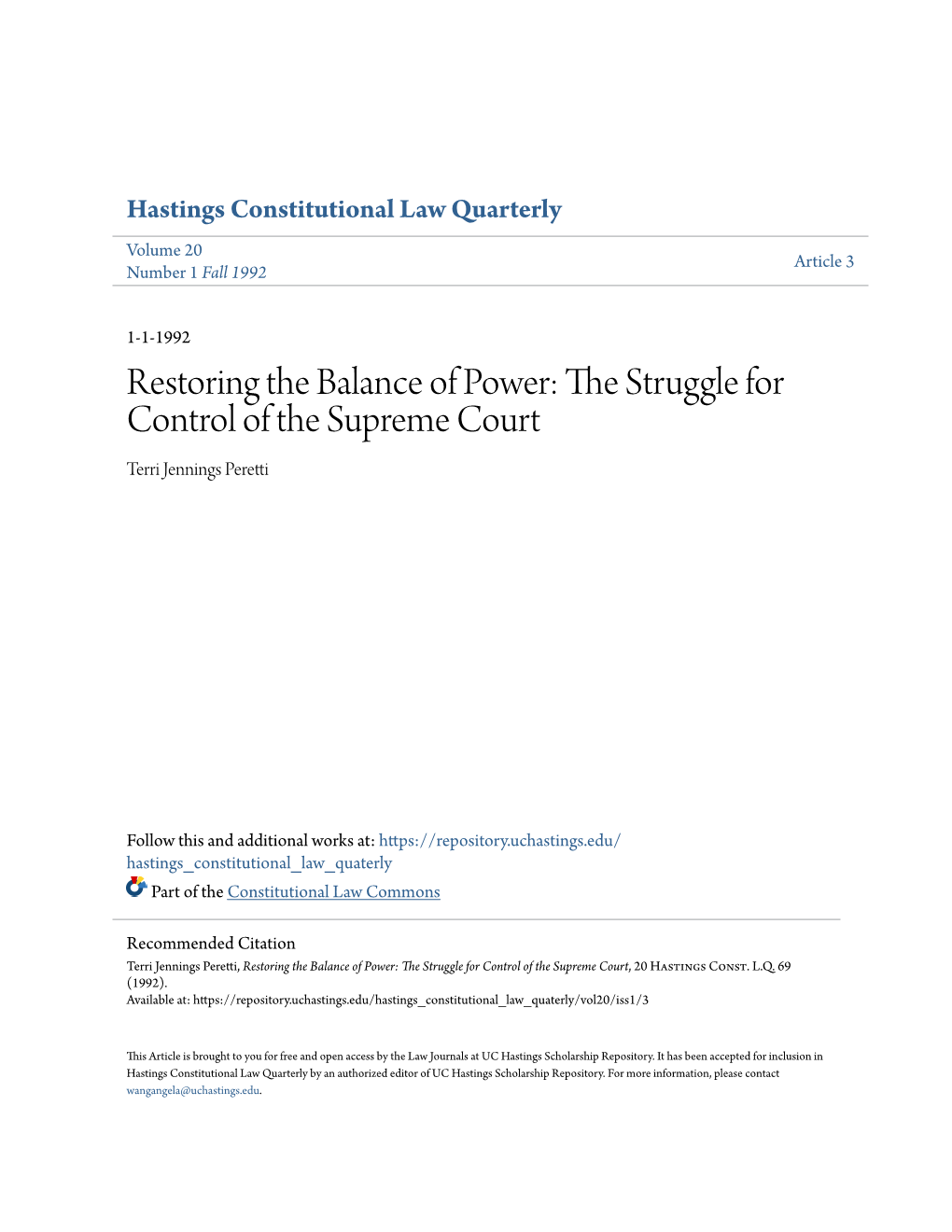The Struggle for Control of the Supreme Court, 20 Hastings Const
